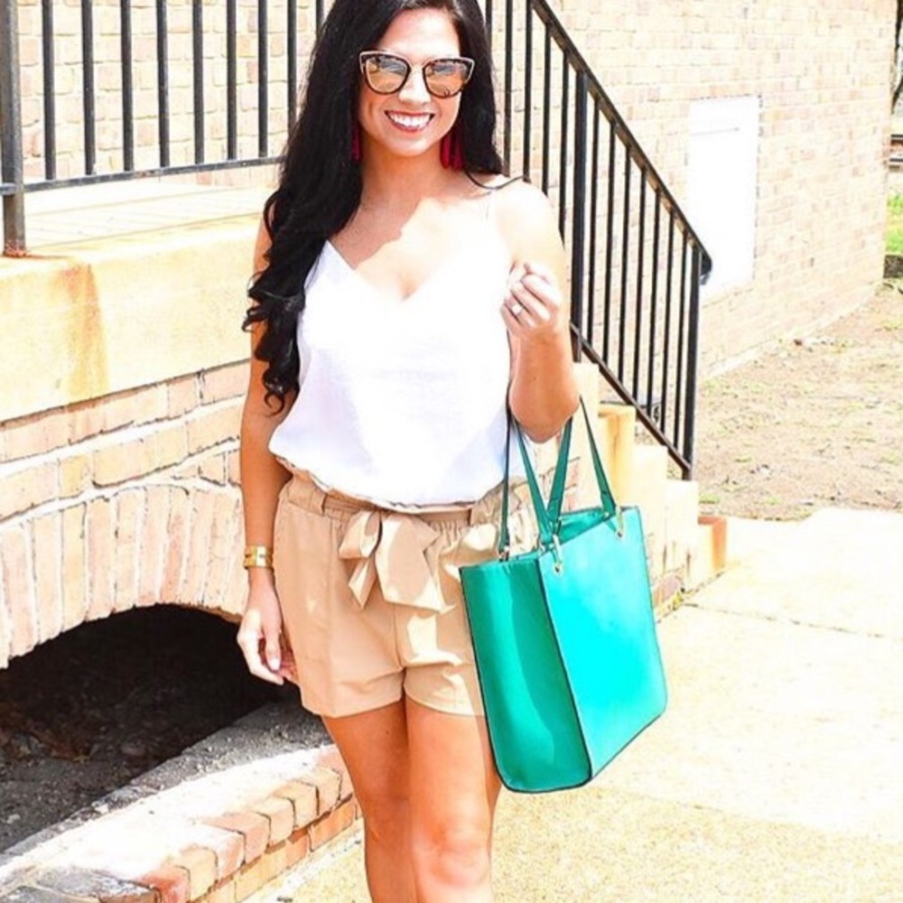 Tan paper bag shorts